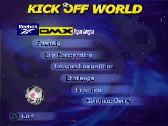 Kick Off World title screen for Playstation